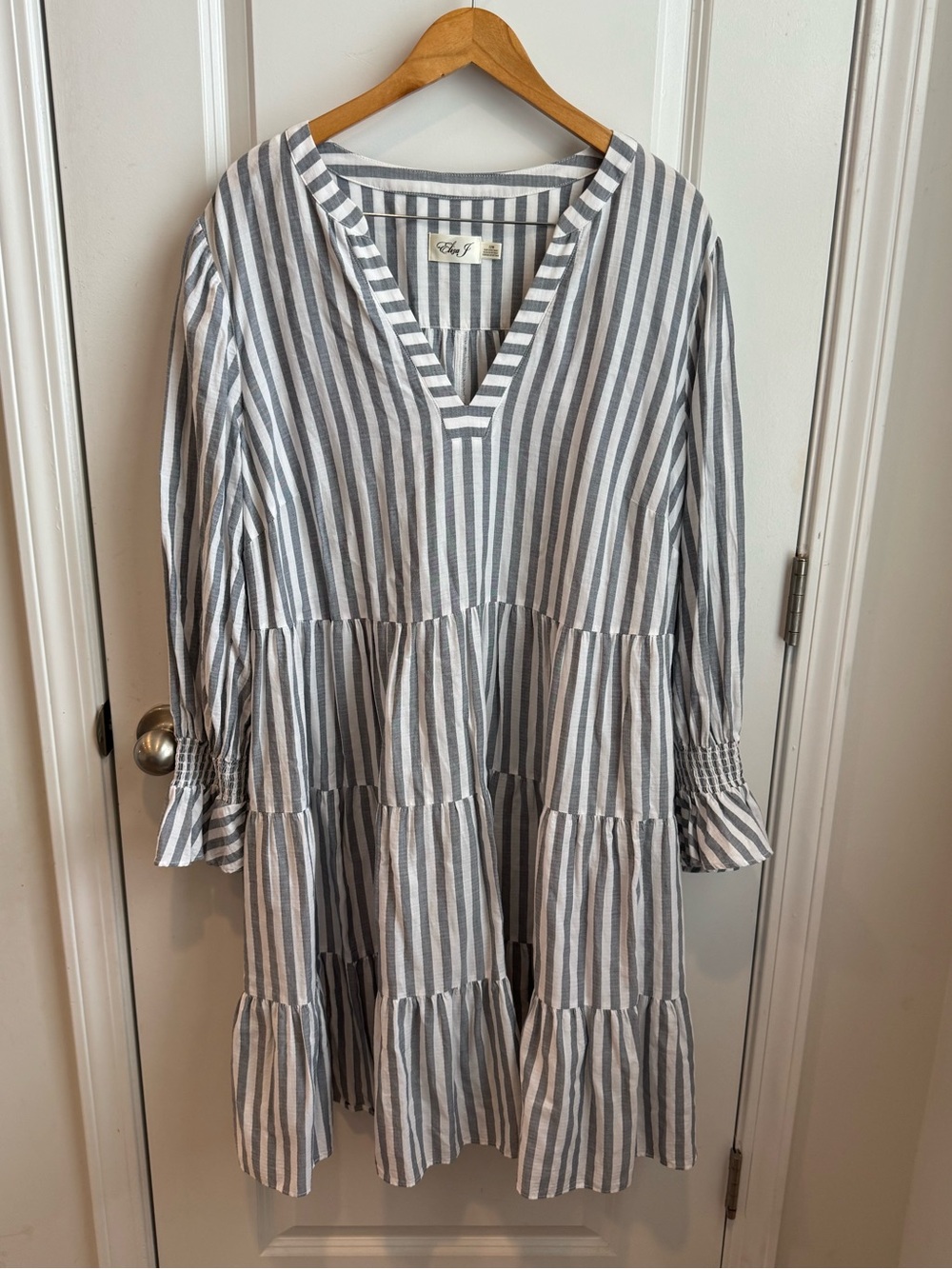 Eliza J Striped Tiered Ruffle V-Neck Dress 22 W